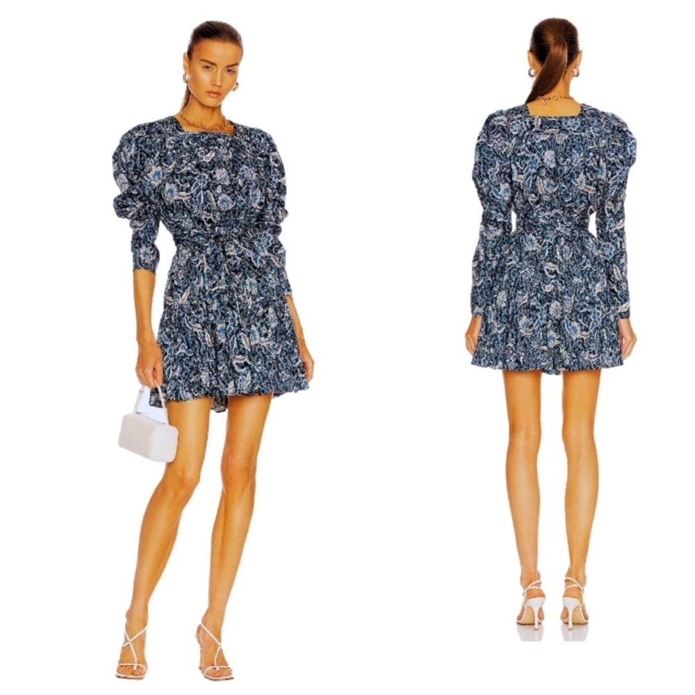 Ulla Johnson Nailah Floral Blue and White Print Belted Mini Dress Size 4